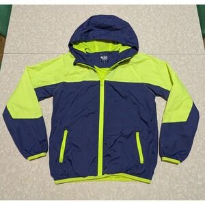Kids Size 10 Lightweight Windbreaker Jacket Navy Blue Lime Green/Yellow